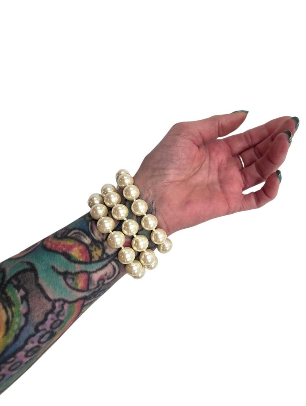 80's 90's Vintage Carolee Faux Pearl Crescent Moon Bracelet - Picture 2 of 8